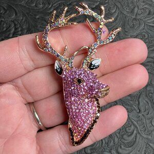 Purple Rhinestone Deer Buck Stag Brooch